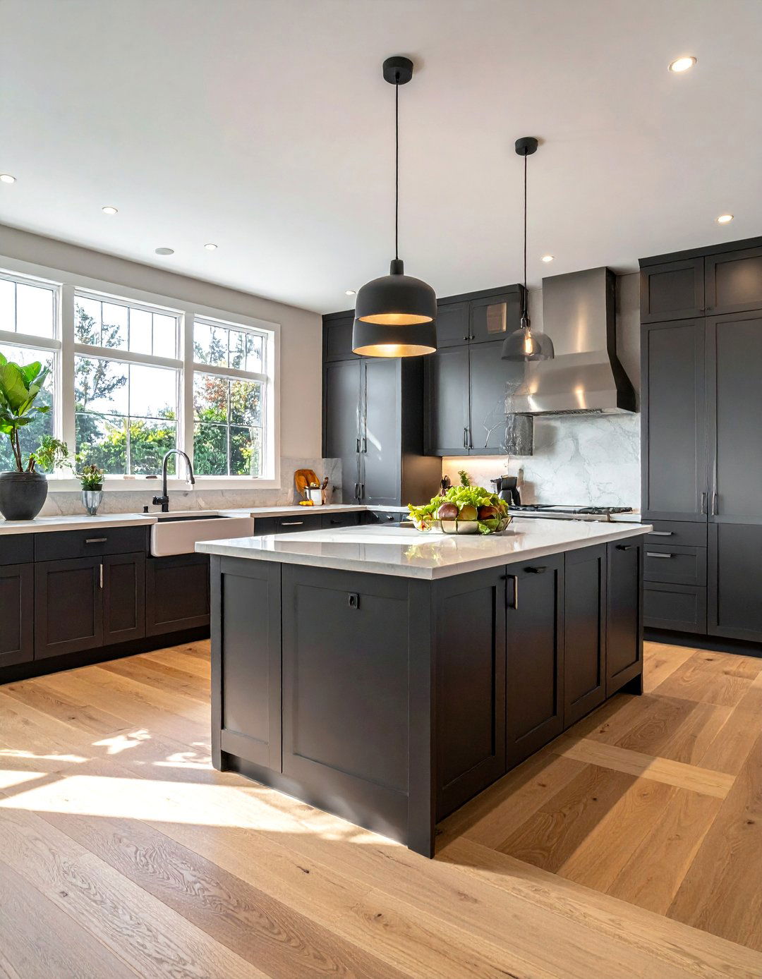 Espresso Kitchen Cabinets with Light Wood Flooring - 30 Dark Wood Kitchen Cabinets for a Timeless Look
