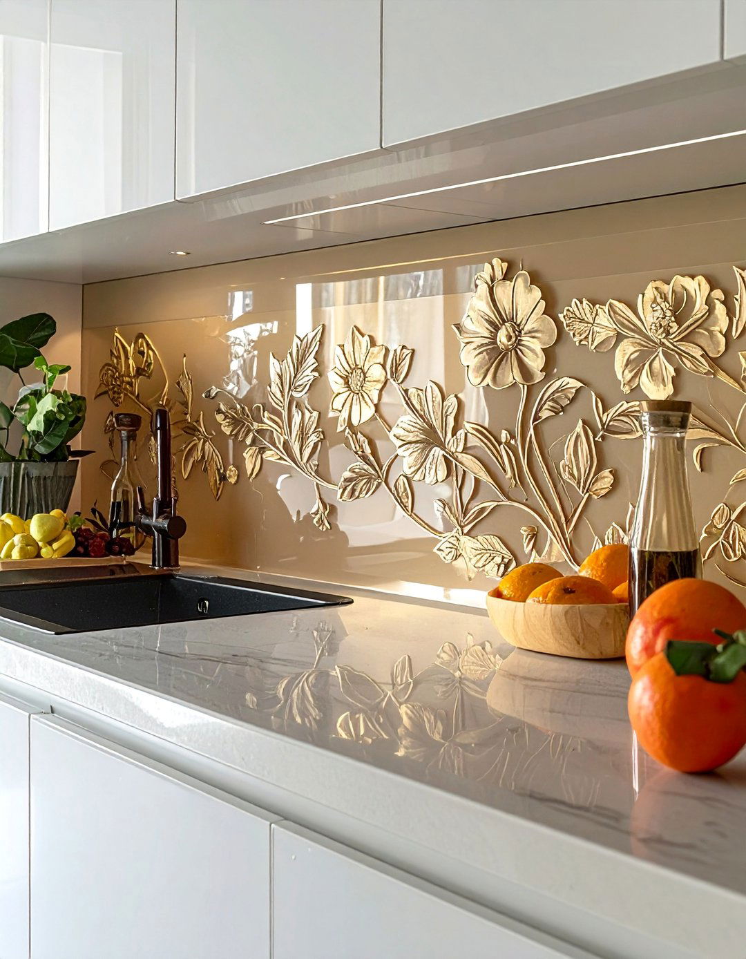 Etched Pattern Mirror Backsplash