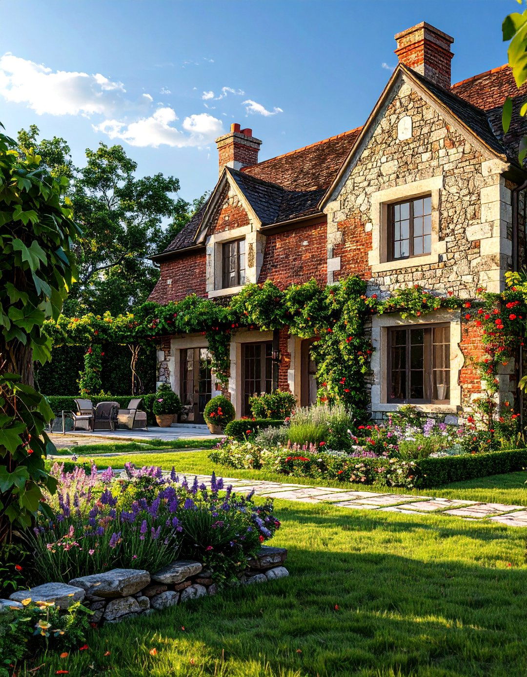 European Inspired Stone and Brick Blend - 30 Stunning Stone Exterior Home Ideas for Curb Appeal