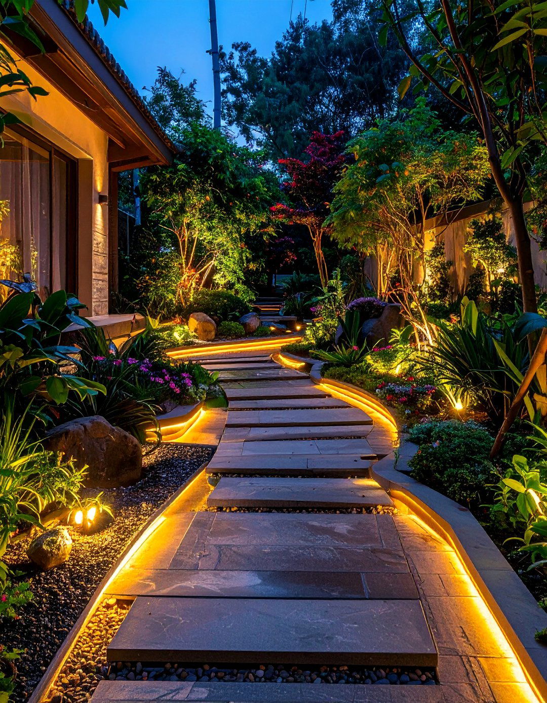 Evening Garden Lighting - 25 Zen Garden Ideas for a Peaceful Backyard Retreat