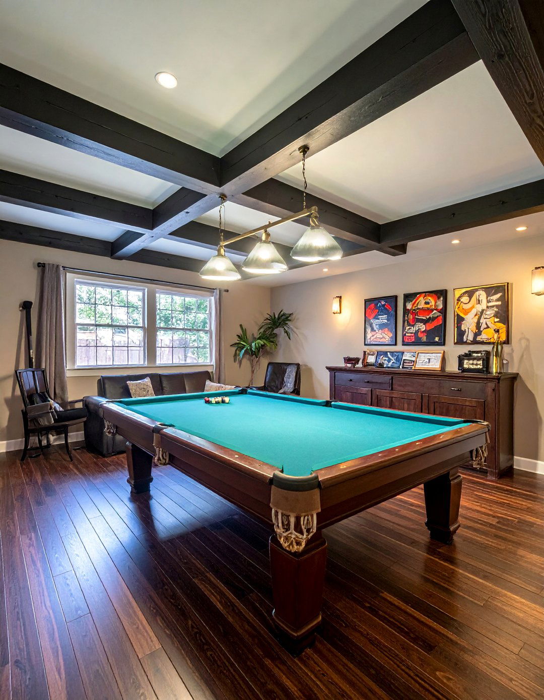 Exposed Beam Game Room - 25 Rustic Basement Ideas for a Cozy and Inviting Space