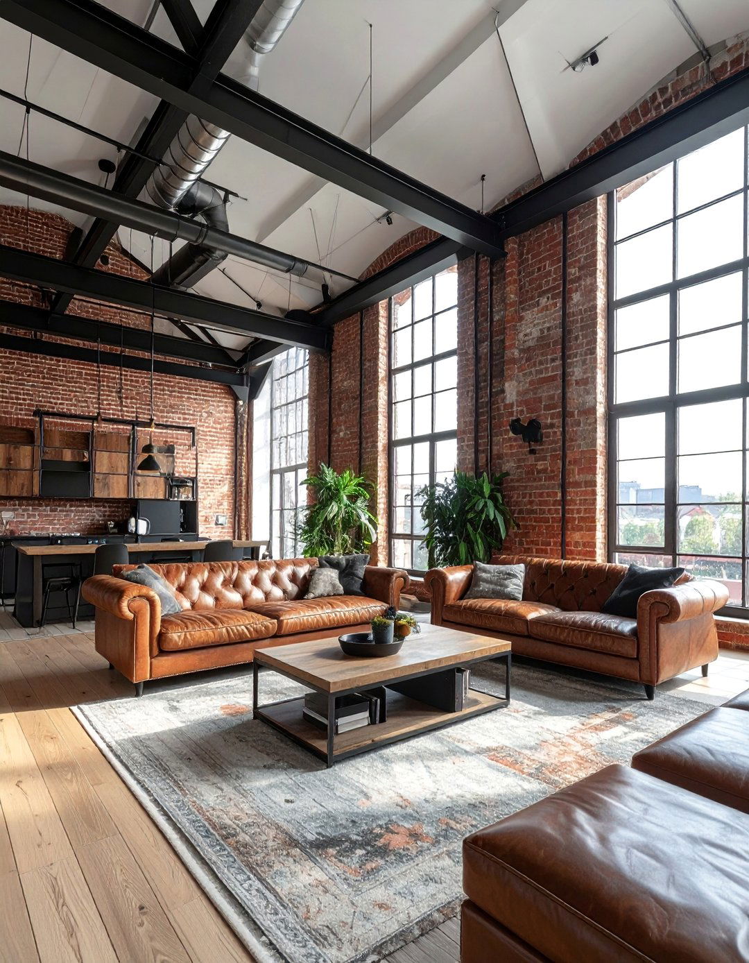 Exposed Metal Trusses on a Living Room Vaulted Ceiling - 25 Living Room Vaulted Ceiling Ideas for Spacious Charm