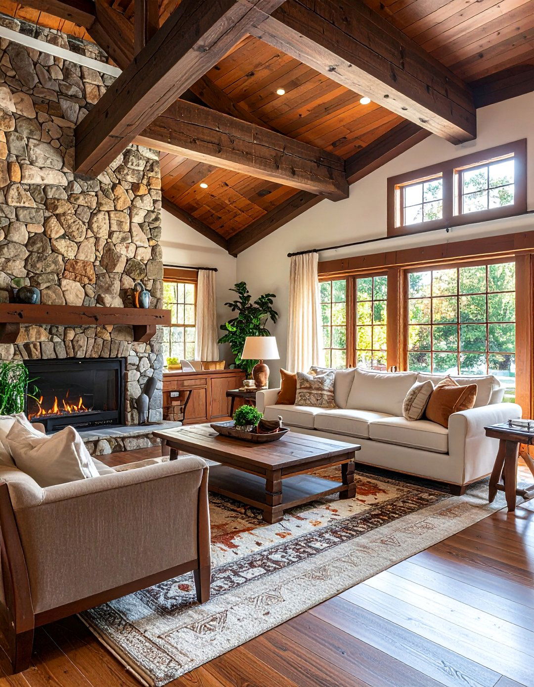 Exposed Wood Beams in a Craftsman Living Room - 30 Craftsman Living Room Ideas for a Timeless Look