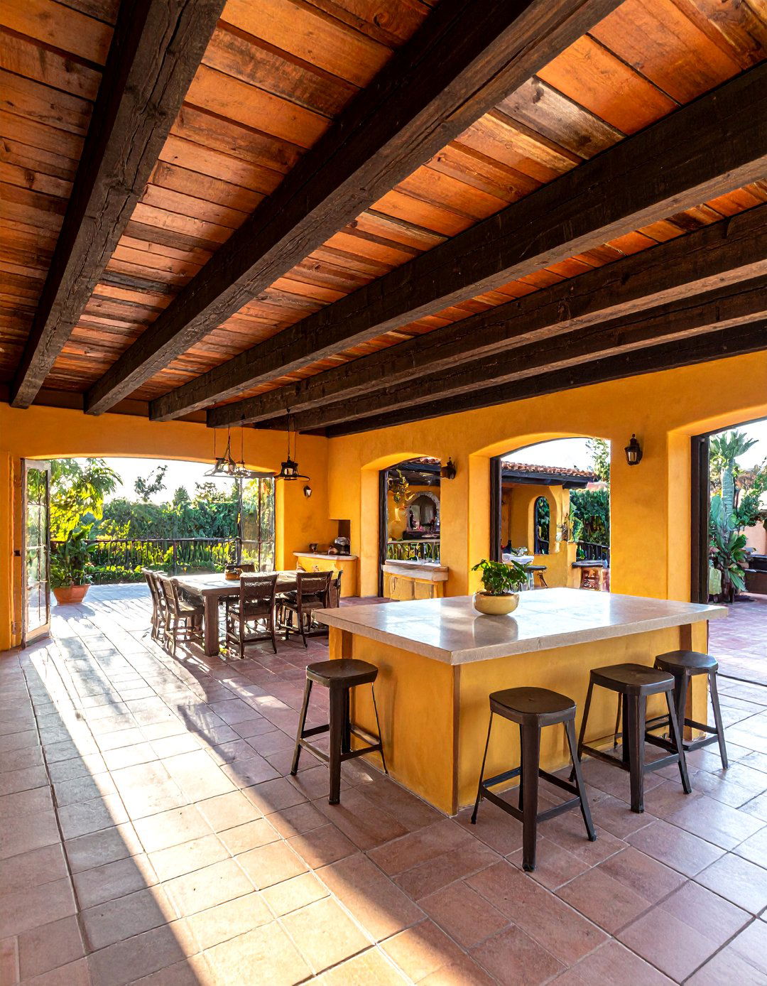 Exposed Wooden Ceiling Beams - 20 Mexican Outdoor Kitchen Ideas for Entertaining