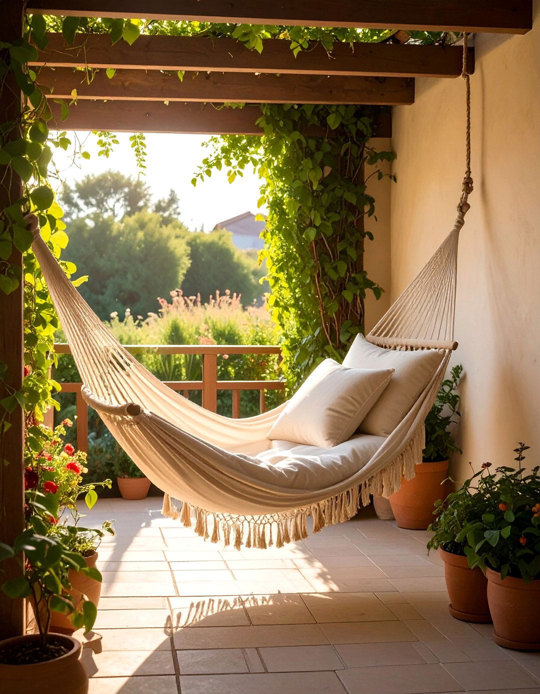 Fabric Hammock Chair for Relaxation - 40 Small Patio Ideas on a Budget for Cozy Outdoor Living