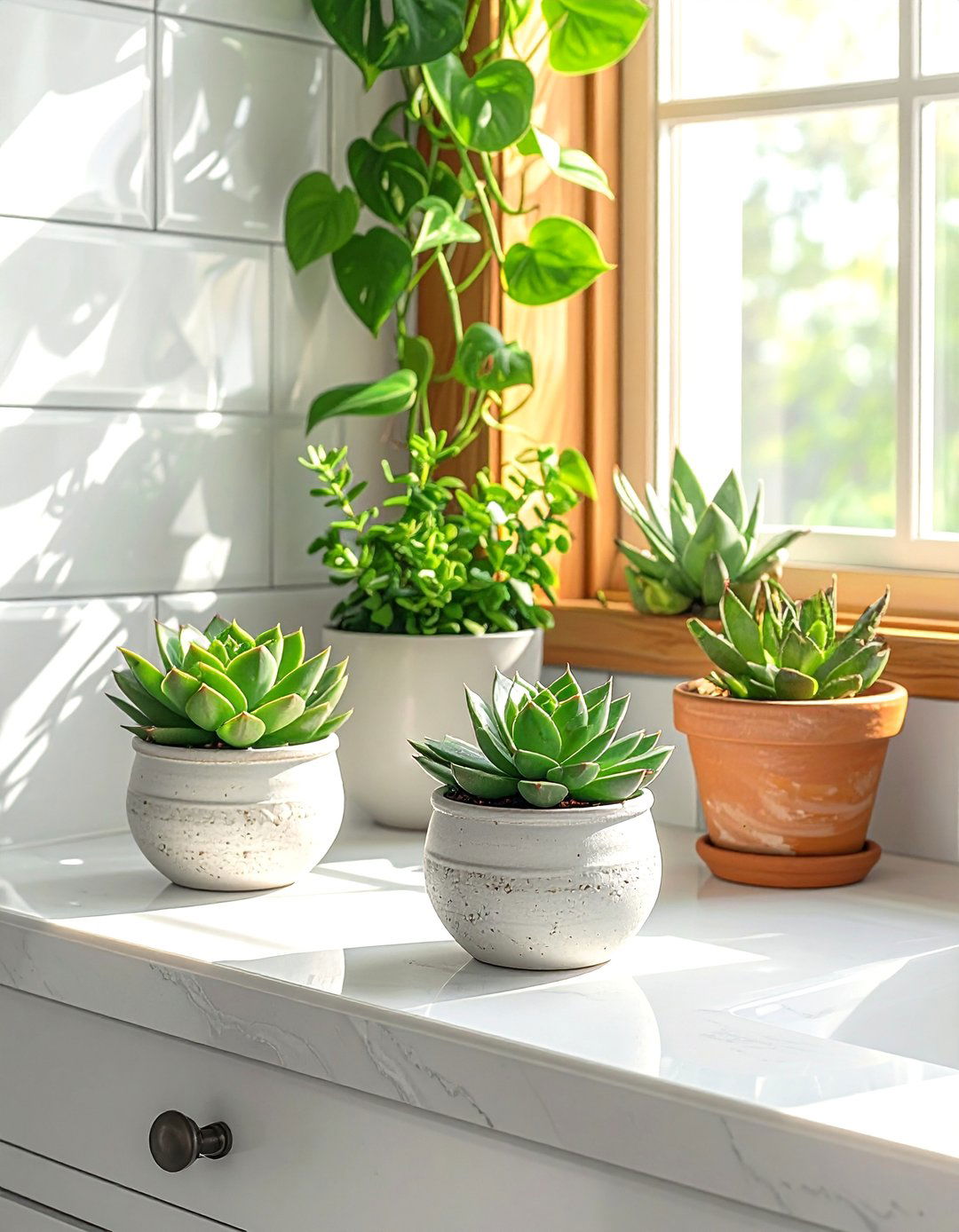 Farmhouse Bathroom with Potted Plants and Greenery - 40 Farmhouse Bathroom Ideas for Rustic Charm