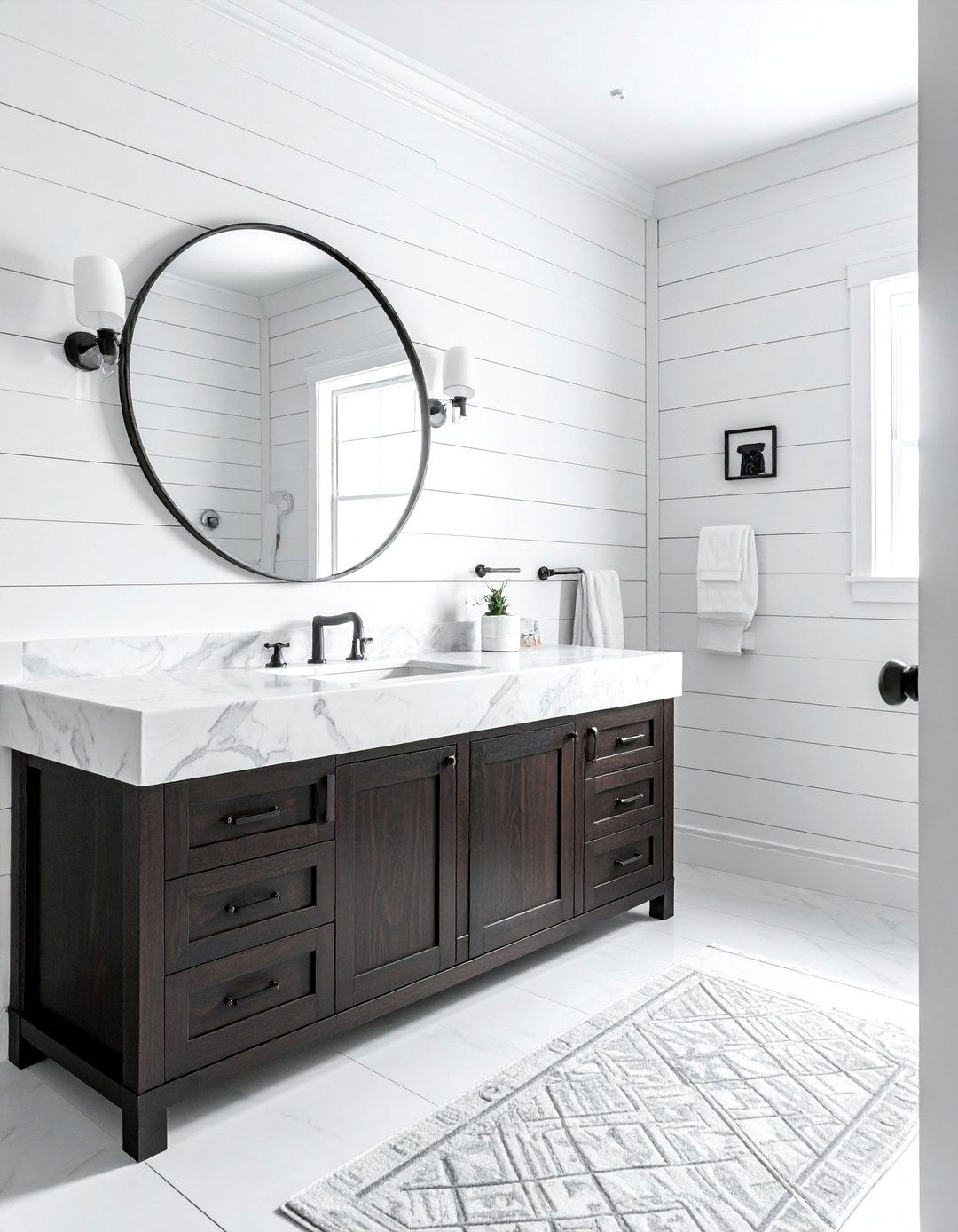 Farmhouse Bathroom with Shiplap Walls - 40 Farmhouse Bathroom Ideas for Rustic Charm