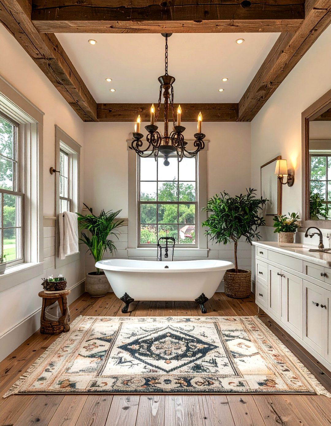 Farmhouse Bathroom with a Chandelier - 40 Farmhouse Bathroom Ideas for Rustic Charm