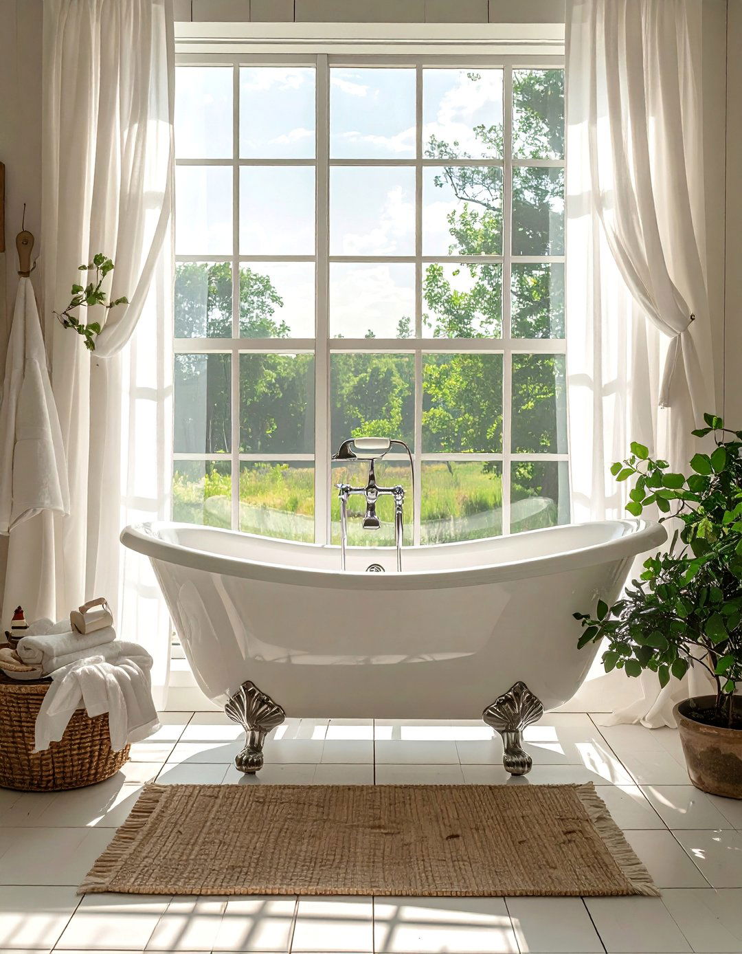 Farmhouse Bathroom with a Freestanding Clawfoot Tub - 40 Farmhouse Bathroom Ideas for Rustic Charm
