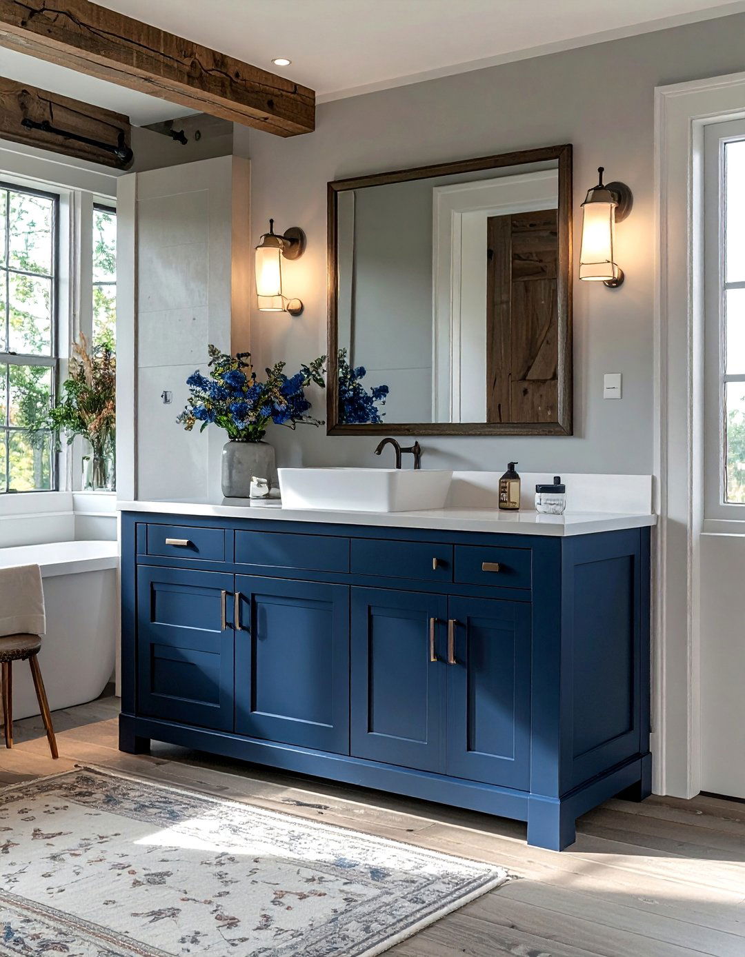 Farmhouse Bathroom with a Freestanding Vanity - 40 Farmhouse Bathroom Ideas for Rustic Charm