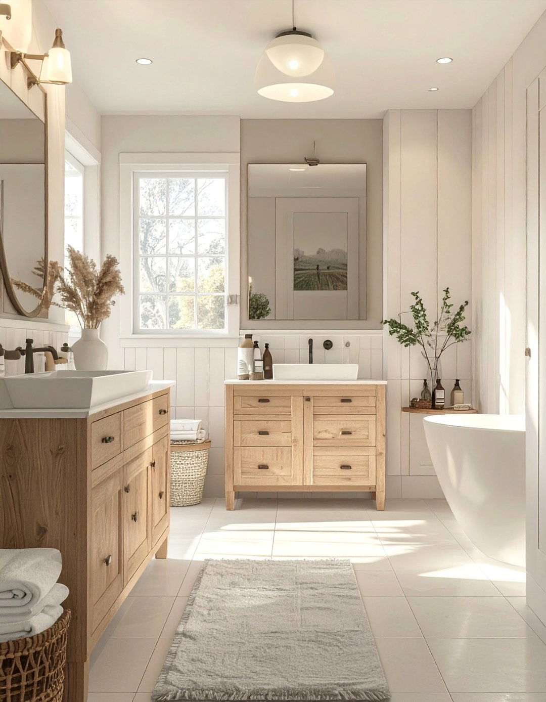Farmhouse Bathroom with a Neutral Color Palette - 40 Farmhouse Bathroom Ideas for Rustic Charm