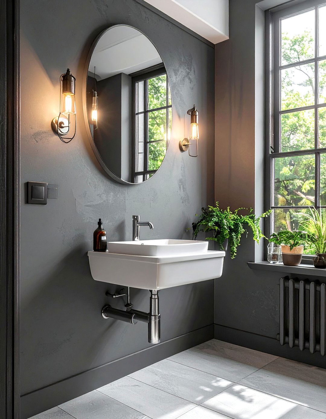 Farmhouse Bathroom with a Wall Mounted Sink - 40 Farmhouse Bathroom Ideas for Rustic Charm