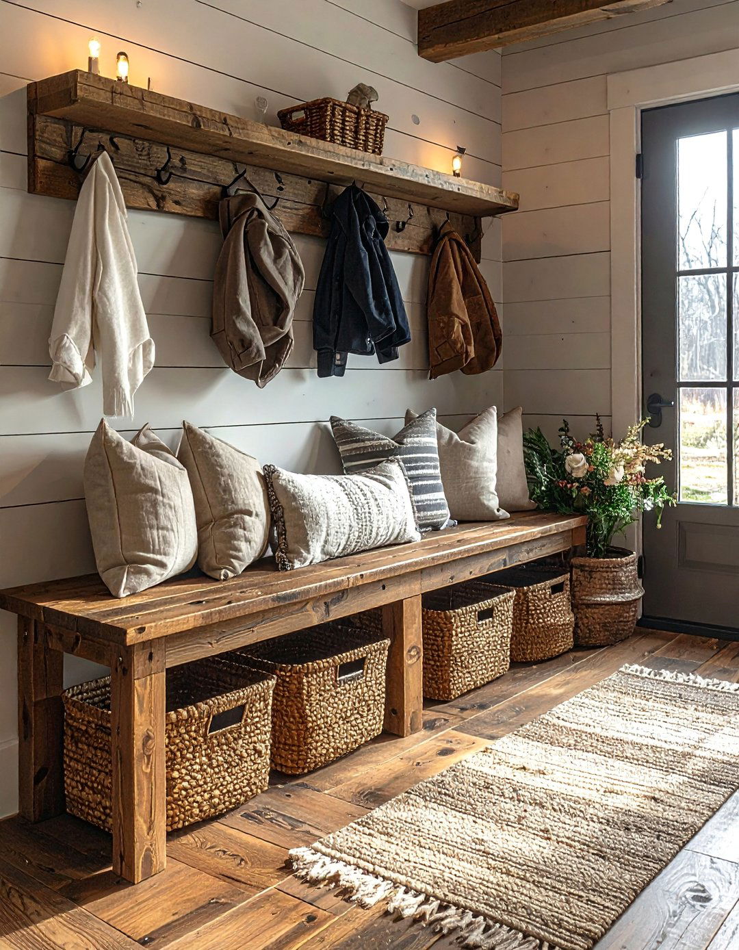 Farmhouse Bench Seating - 25 Boot Room Ideas for Organized Entryways