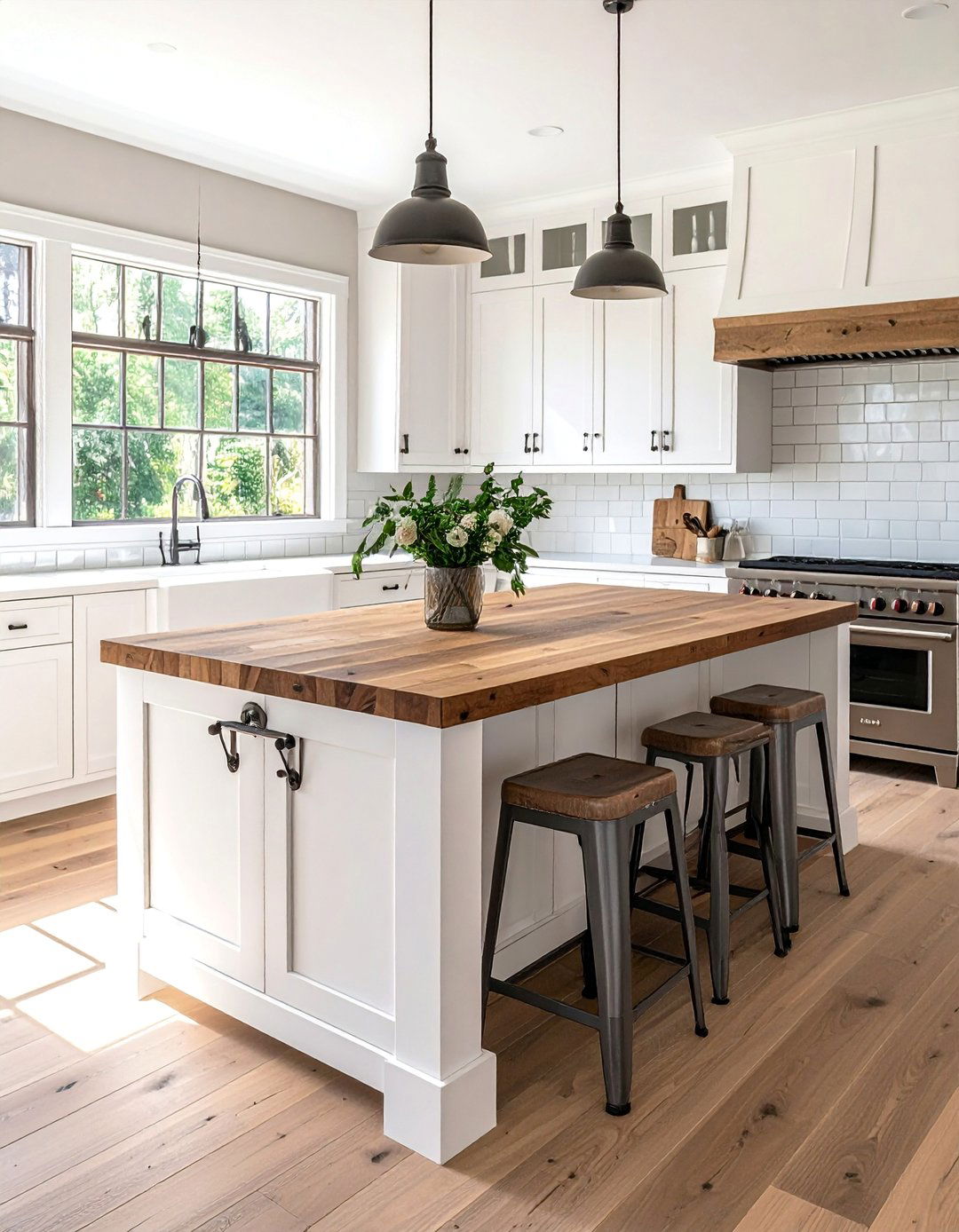 Farmhouse Kitchen Island with Butcher Block Countertop - 25 Farmhouse Kitchen Island Ideas for a Functional Space