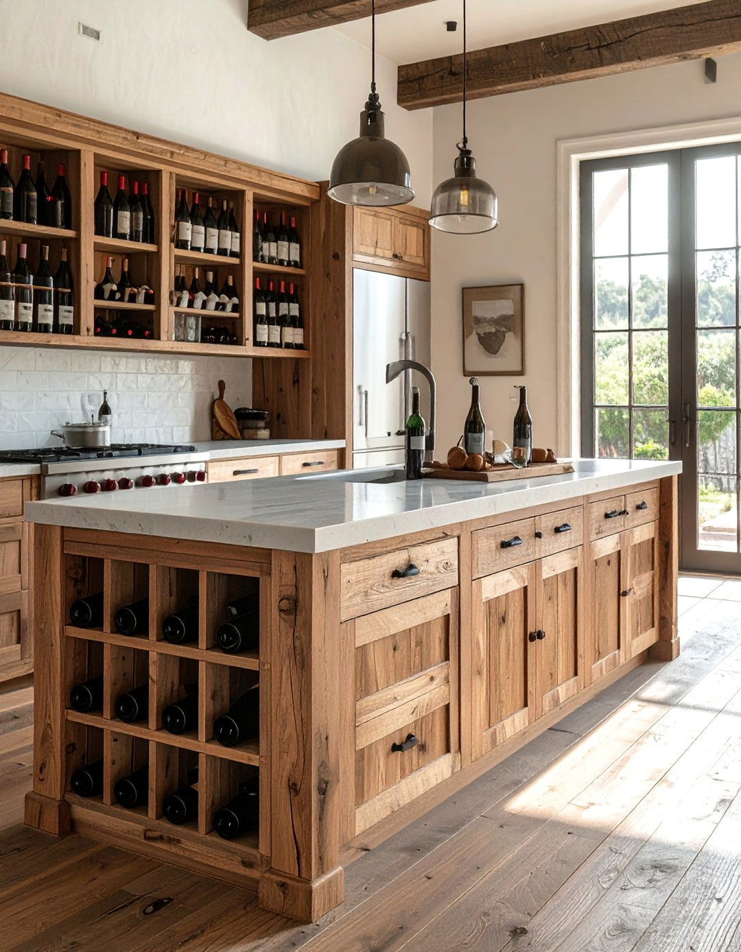 Farmhouse Kitchen Island with Integrated Wine Rack - 25 Farmhouse Kitchen Island Ideas for a Functional Space