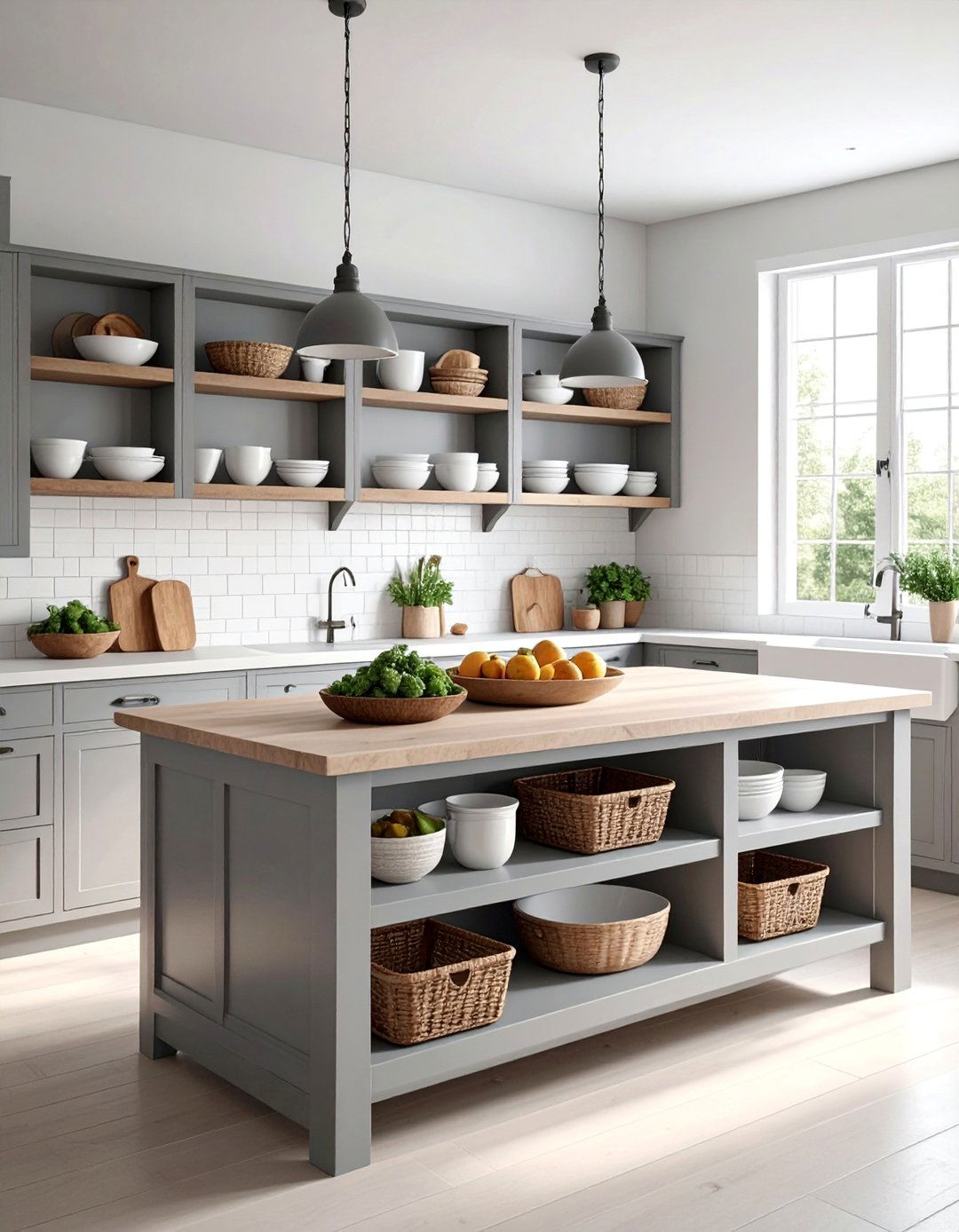 Farmhouse Kitchen Island with Open Shelving - 25 Farmhouse Kitchen Island Ideas for a Functional Space