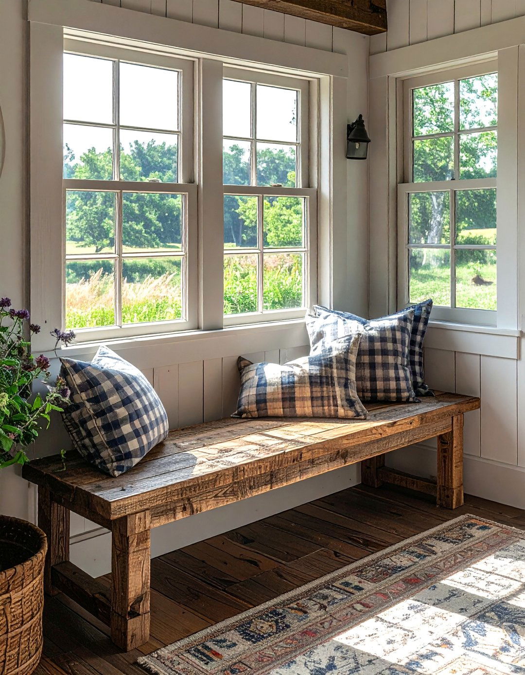 Farmhouse Style Bay Window Bench - 40 Bay Window Ideas to Brighten Your Home