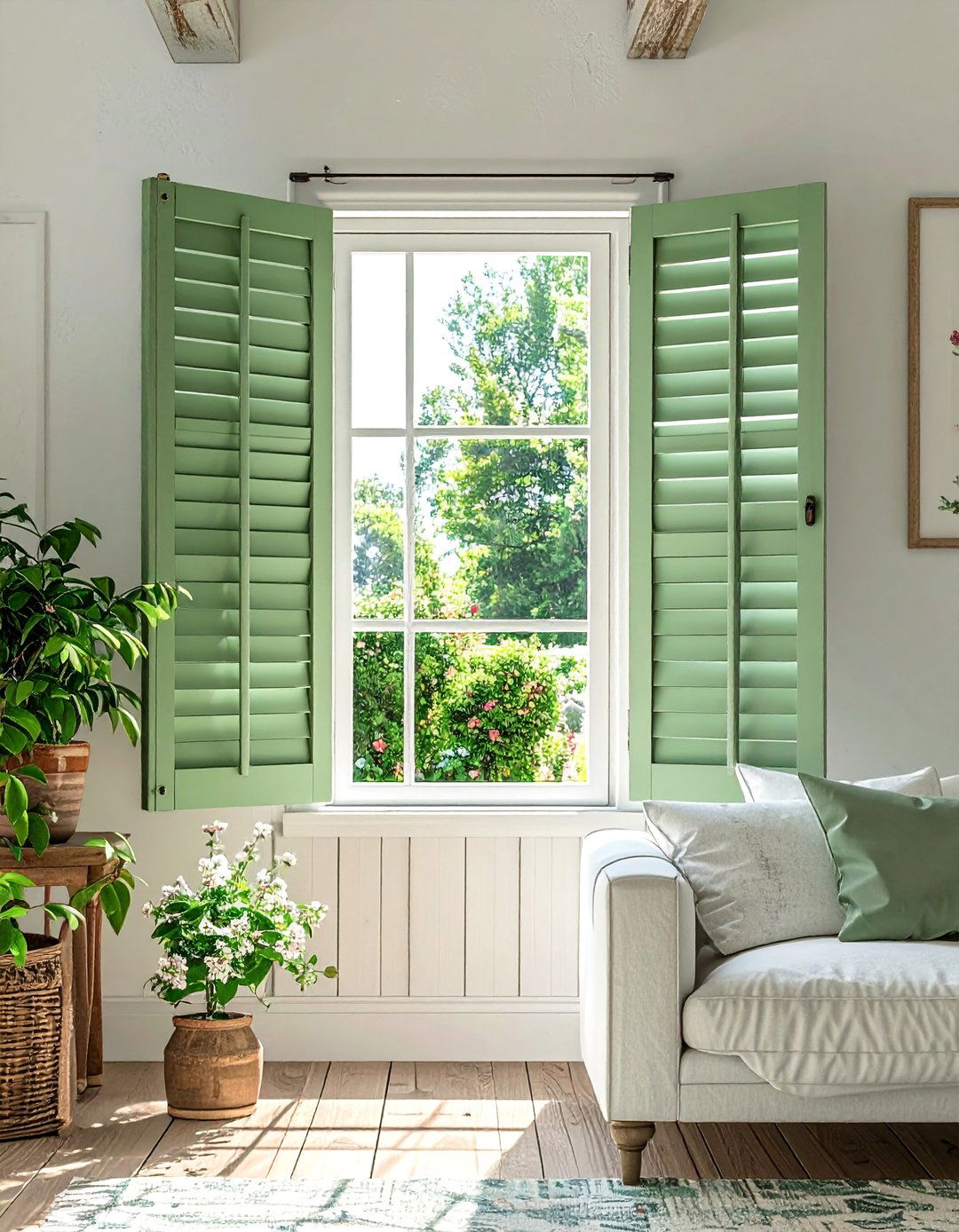 Farmhouse Style Window Shutters - 40 French Country Living Room Ideas for a Cozy Space