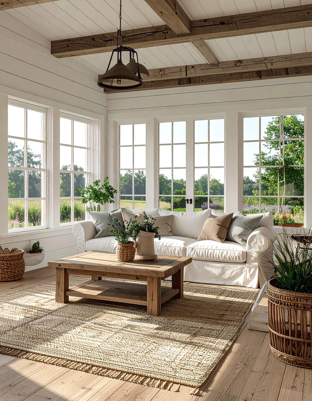 Farmhouse Sunroom with Shiplap Walls - 25 Farmhouse Sunroom Ideas for a Cozy Retreat