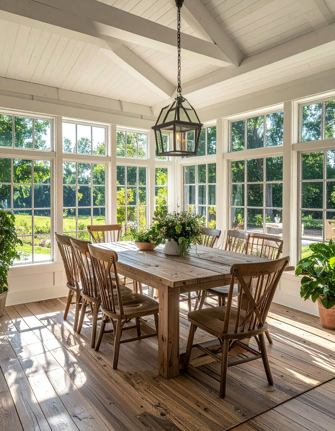 Farmhouse Sunroom with a Dining Area - 25 Farmhouse Sunroom Ideas for a Cozy Retreat