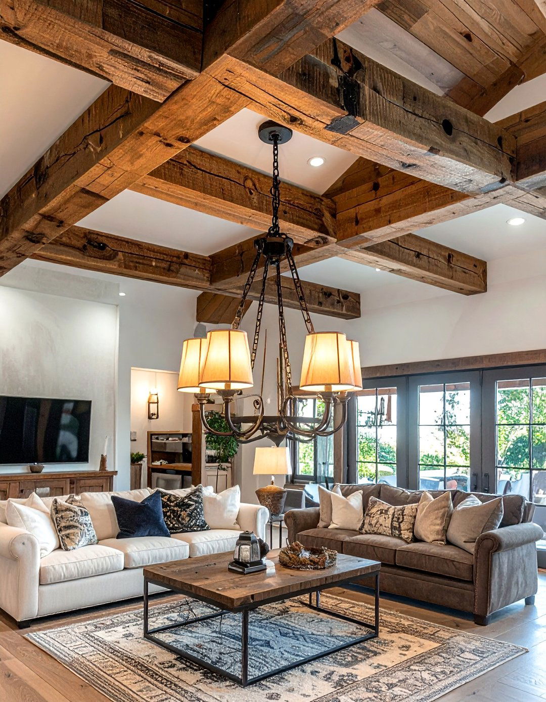 Farmhouse Wood Beam Chandelier - 30 Living Room Chandelier Ideas for Elegant Spaces