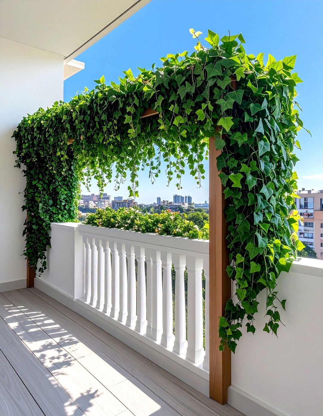 Faux Ivy Leaf Trellis Balcony Divider - 20 Balcony Divider Ideas for Privacy and Style