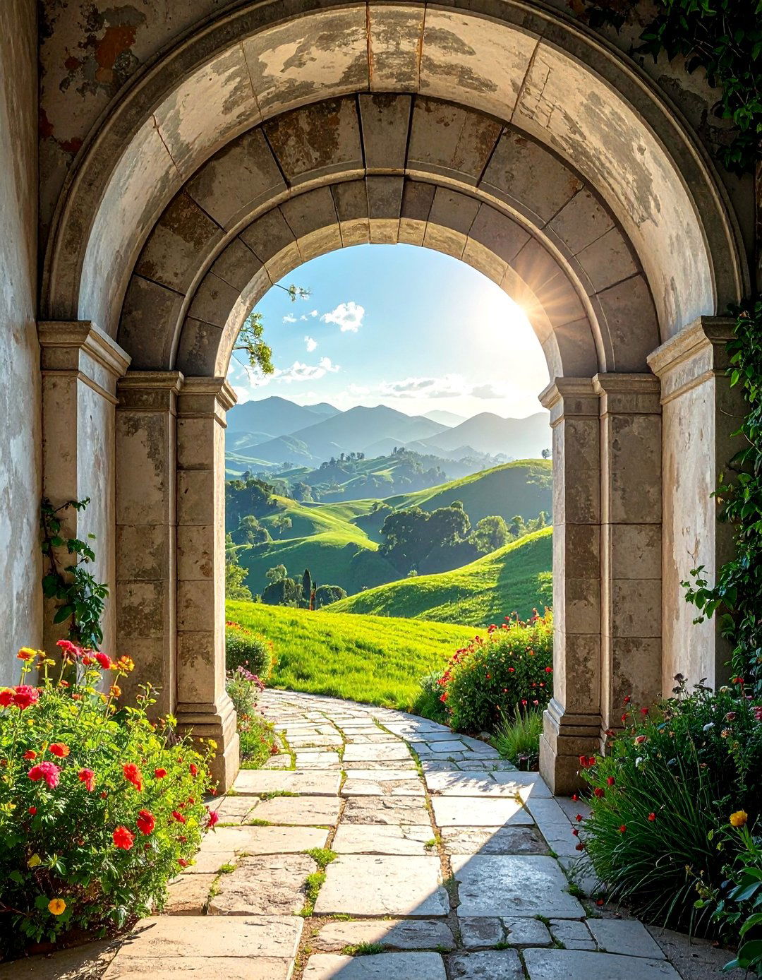 Faux Stone Wall with Archway Garden Mural - 30 Garden Mural Ideas to Brighten Your Outdoor Space