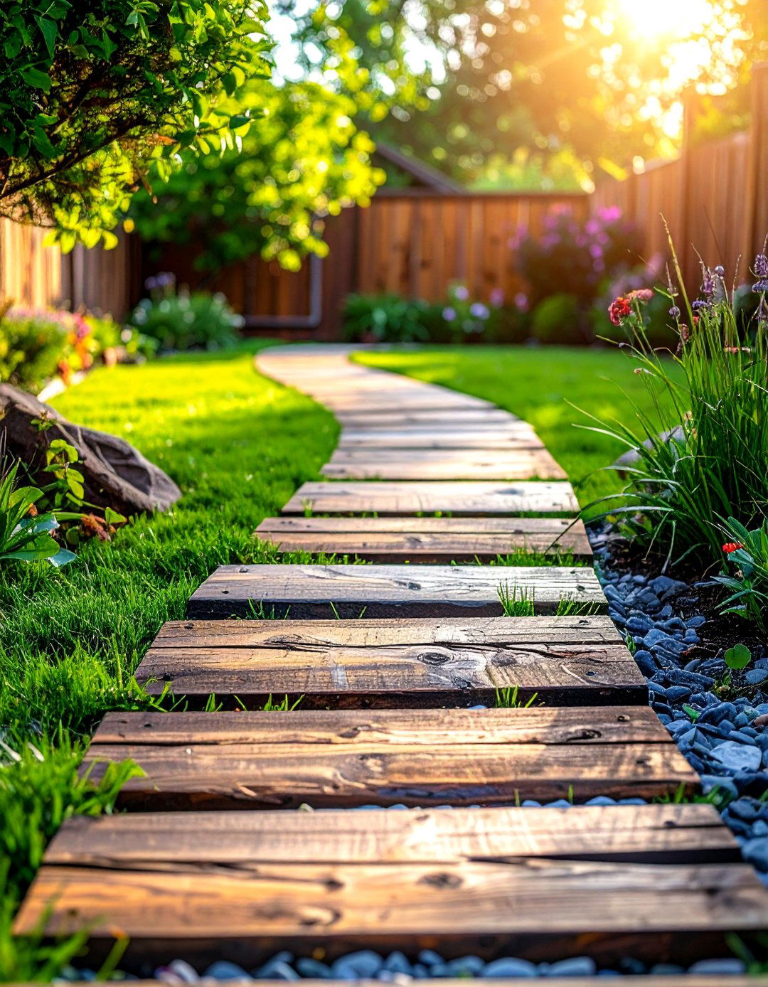 Faux Wood Concrete Stepping Stone Walkway - 30 Unique Stepping Stone Walkway Ideas for Your Yard
