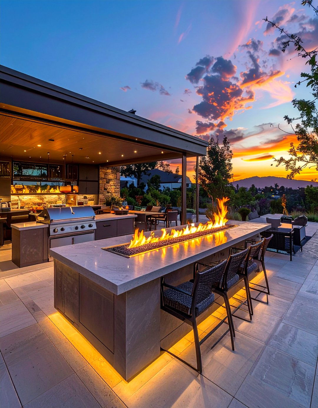 Fire Feature Integration Design - 20 Luxury Outdoor Kitchen Ideas for Entertaining