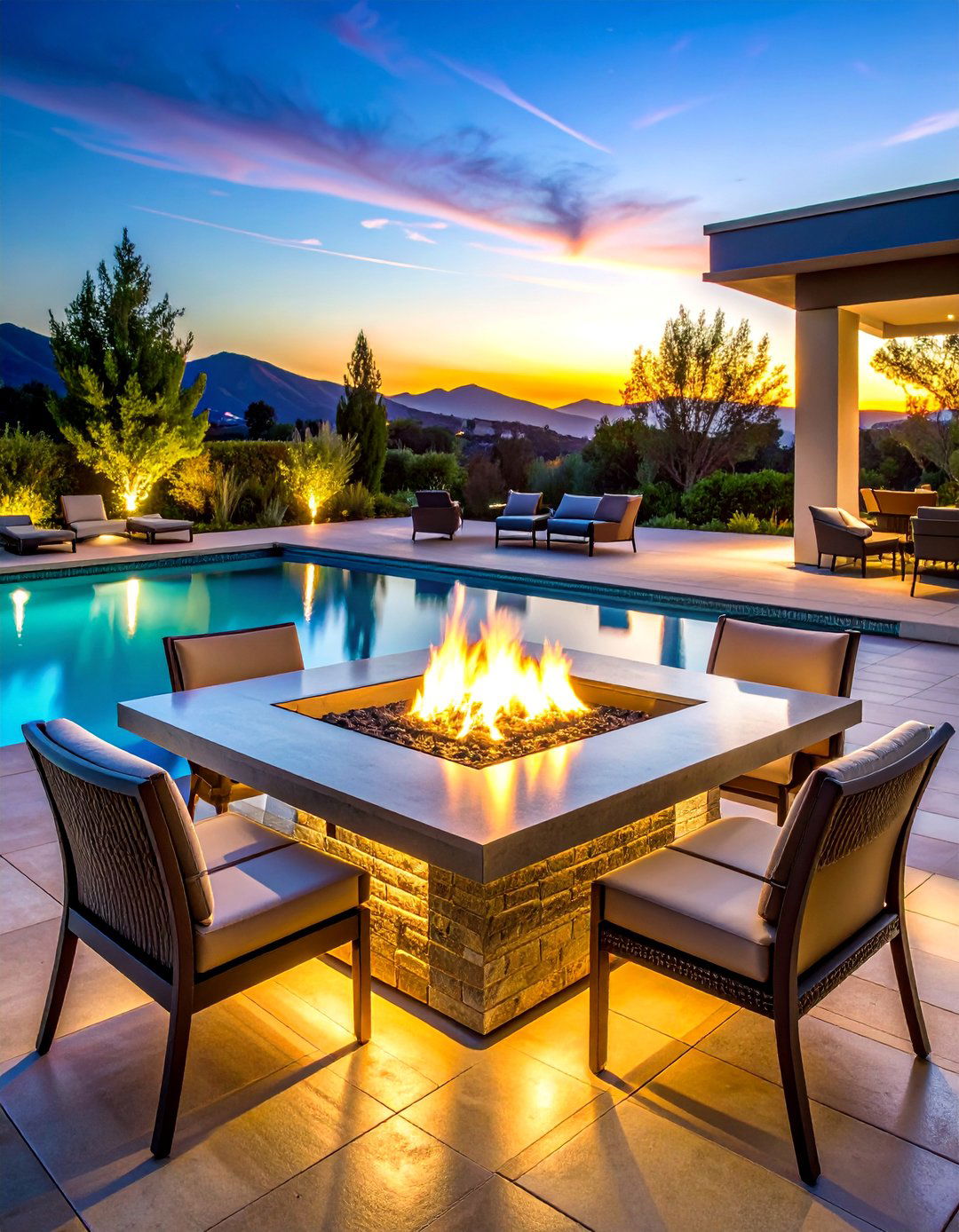 Fire Pit Tables for Evening Entertainment - 20 Pool Furniture Ideas for a Relaxing Outdoor Space