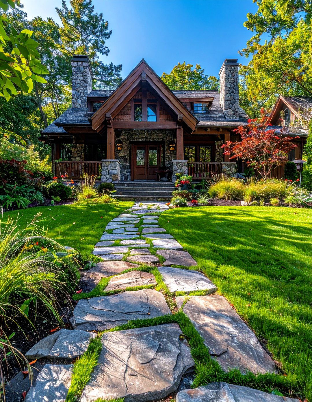 Flagstone Walkway and Patio - 30 Stunning Stone Exterior Home Ideas for Curb Appeal
