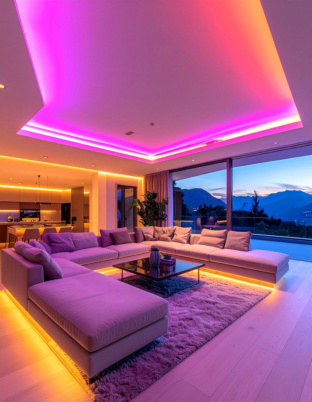 Floating Ceiling with Perimeter Backlighting - 20 Living Room False Ceiling Design Ideas for Elegance