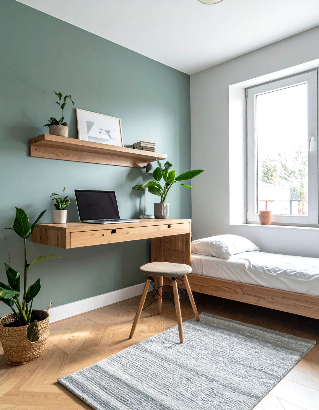Floating Desk as a Workspace Solution - 40 Small Bedroom Ideas for Cozy and Functional Spaces