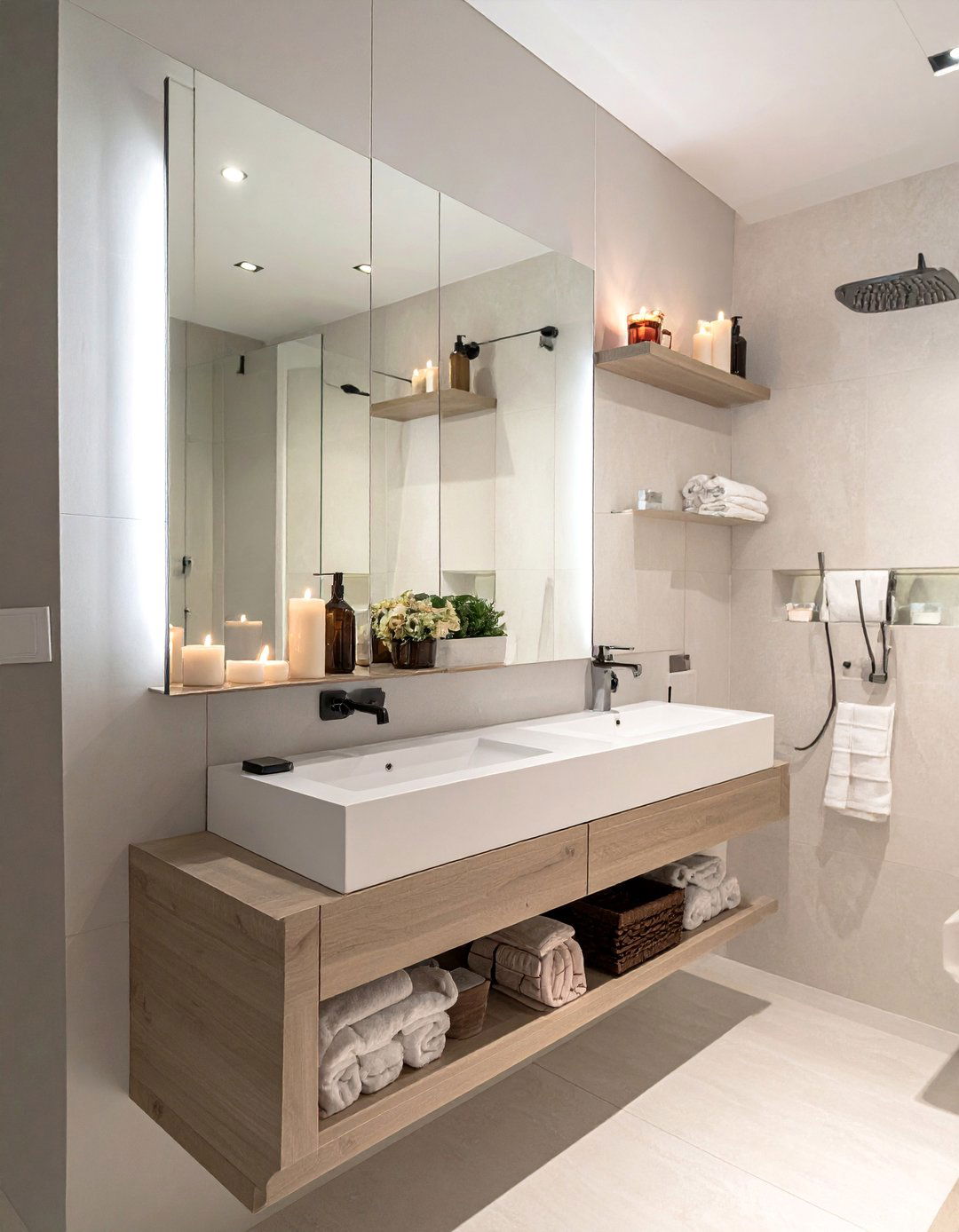 Floating Shelf Integration - 30 Mirror Gallery Wall Ideas to Elevate Your Decor