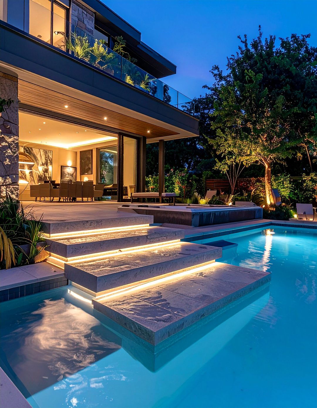 Floating Step Artistry - 20 Rectangle Pool With Hot Tub Designs for Backyards