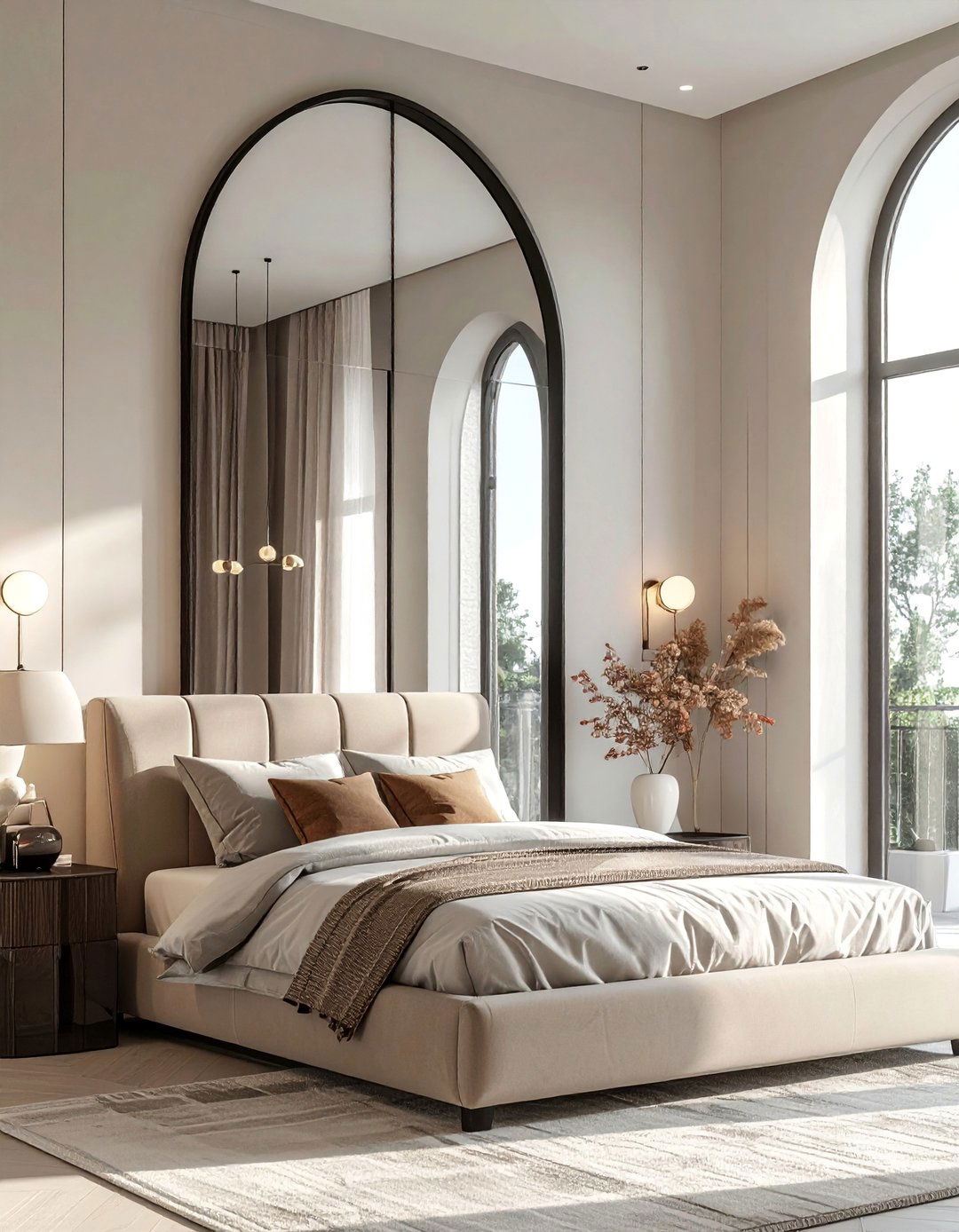 Floor to Ceiling Arched Mirrors - 15 Stunning Bedroom Mirror Ideas for a Cozy Space