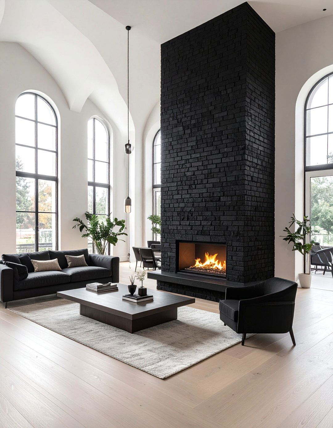 Floor to Ceiling Black Brick Fireplace - 30 Black Brick Fireplace Ideas to Elevate Your Space