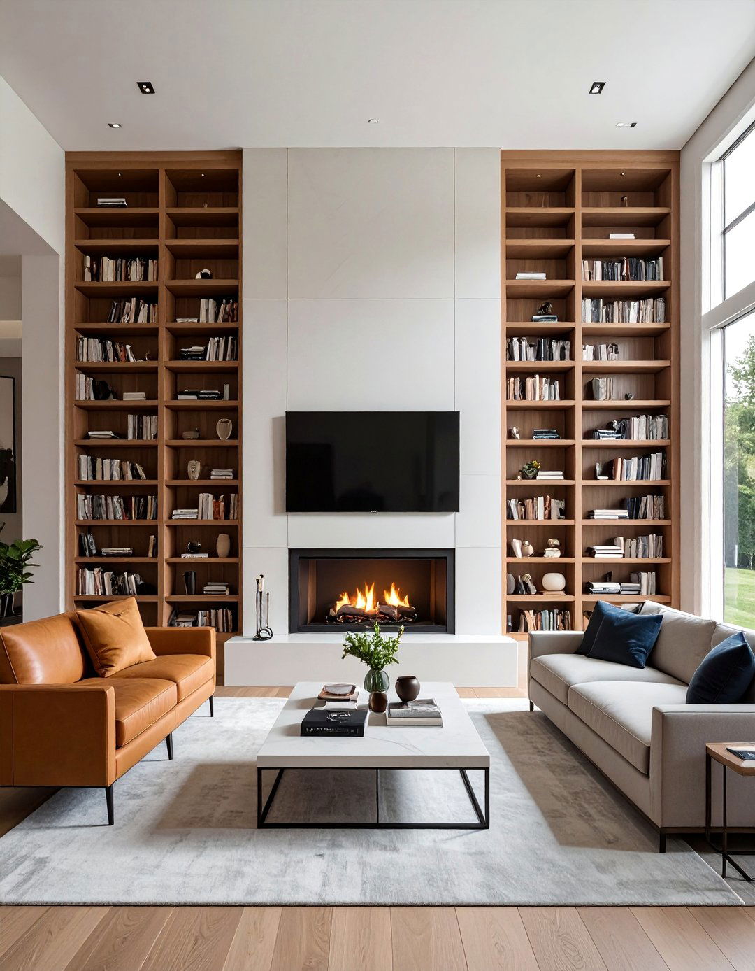 Floor to Ceiling Built In Bookshelf Fireplace - 25 Stunning Two-Story Fireplace Design Ideas