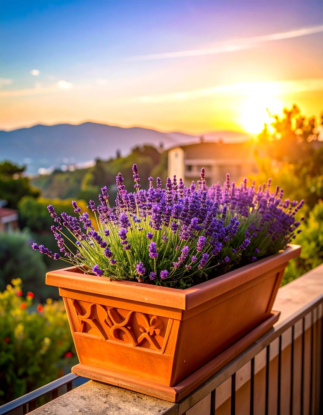 Fragrant Lavender Planters on a Mediterranean Balcony - 20 Mediterranean Balcony Ideas for a Scenic Escape