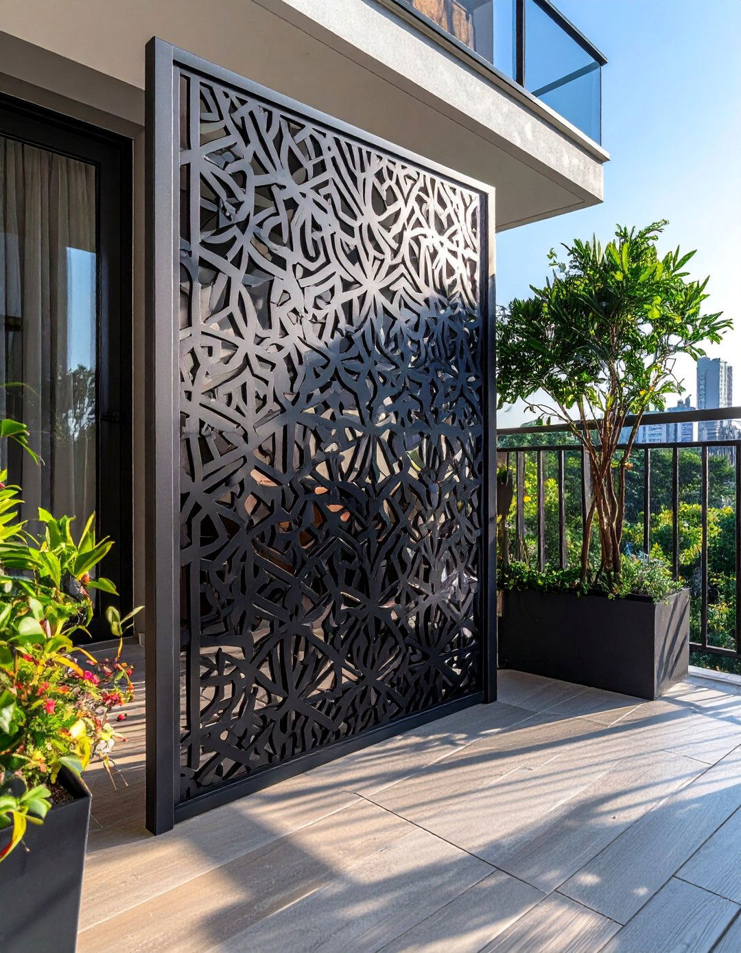 Freestanding Metal Art Panel Balcony Divider - 20 Balcony Divider Ideas for Privacy and Style