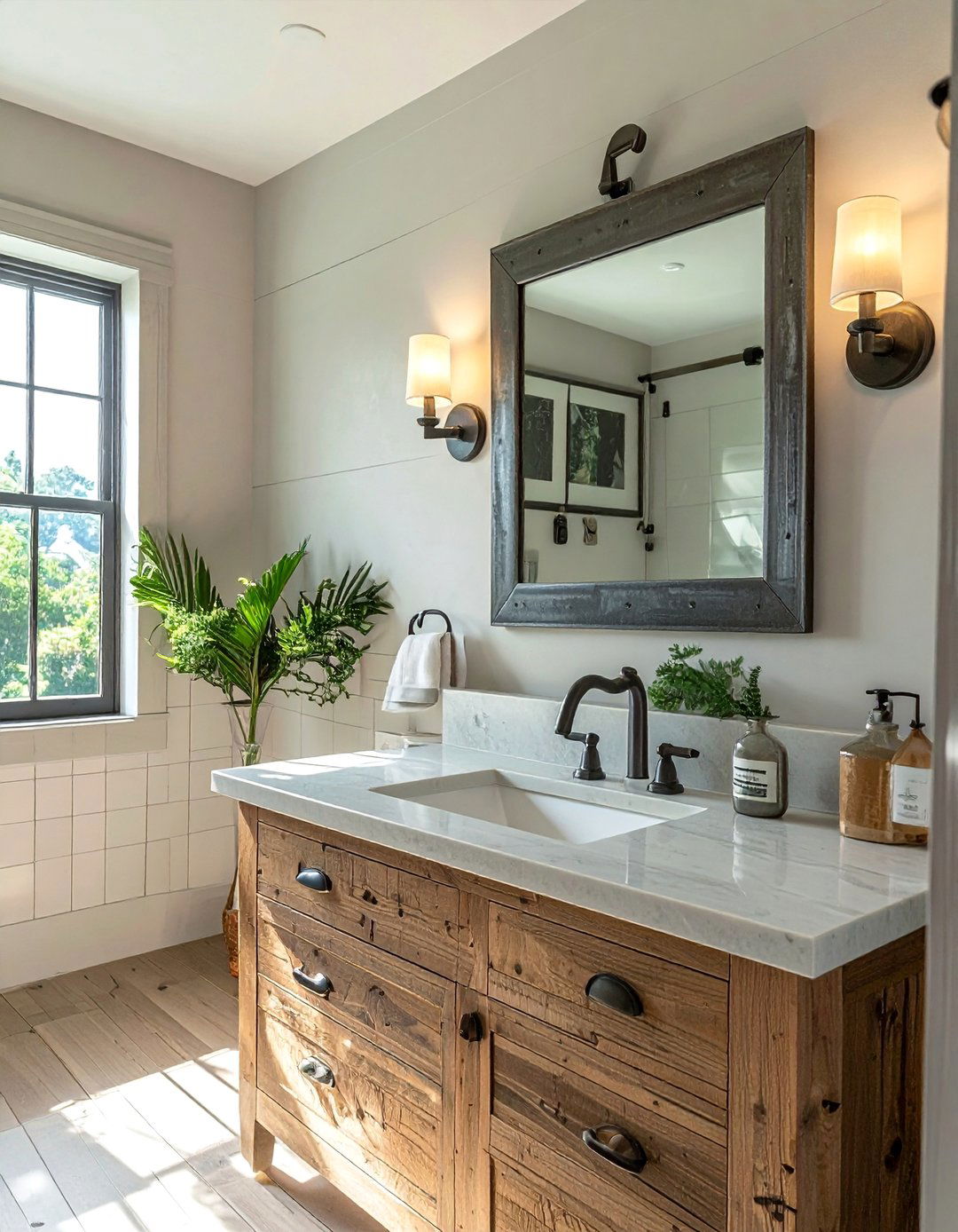 Galvanized Metal Accents in a Farmhouse Bathroom - 40 Farmhouse Bathroom Ideas for Rustic Charm