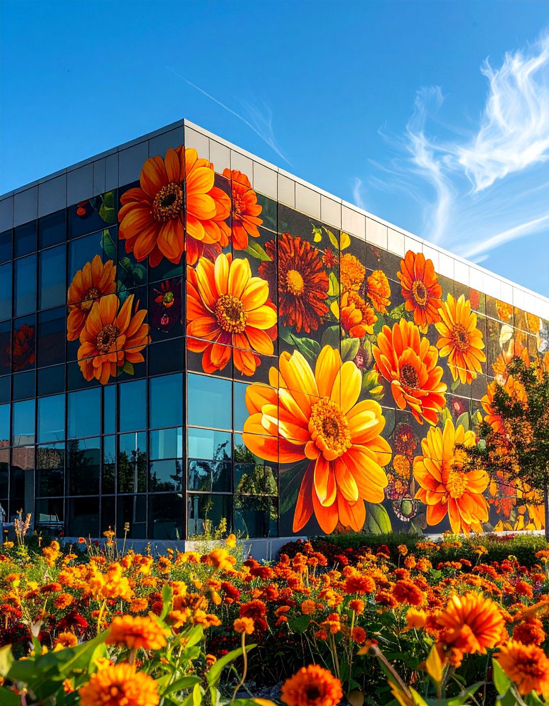 Geometric Floral Pattern Murals on Buildings - 20 Flower Murals on Buildings to Brighten Urban Landscapes