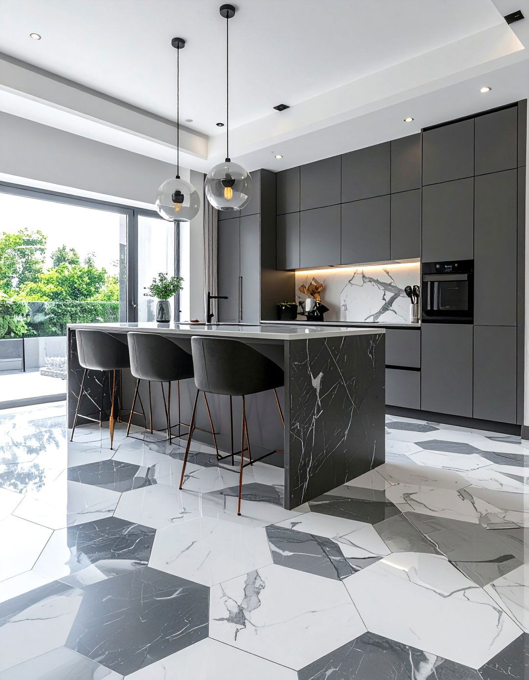 Geometric Hexagon Marble Tile Floor - 20 Marble Kitchen Floor Ideas for Elegance