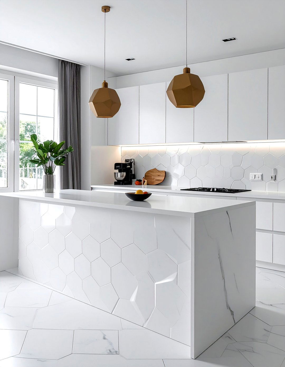 Geometric Hexagon Patterns - 40 Kitchen Backsplash Ideas for White Cabinets