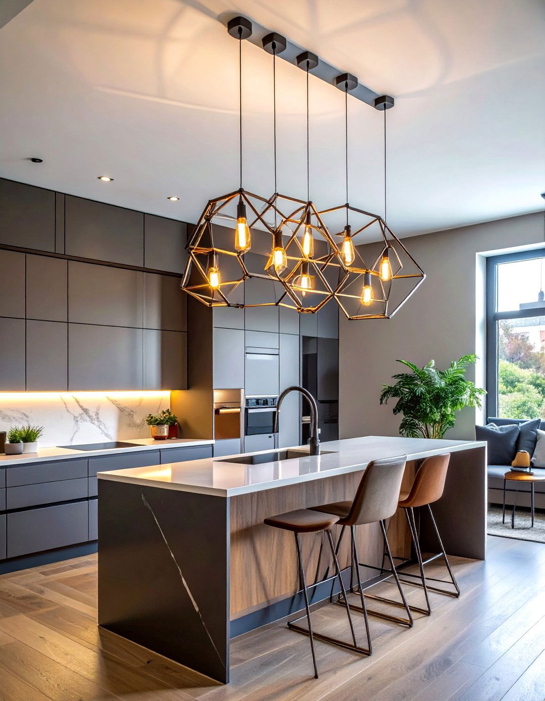 Geometric Kitchen Island Chandeliers - 20 Kitchen Island Lighting Ideas to Brighten Your Space