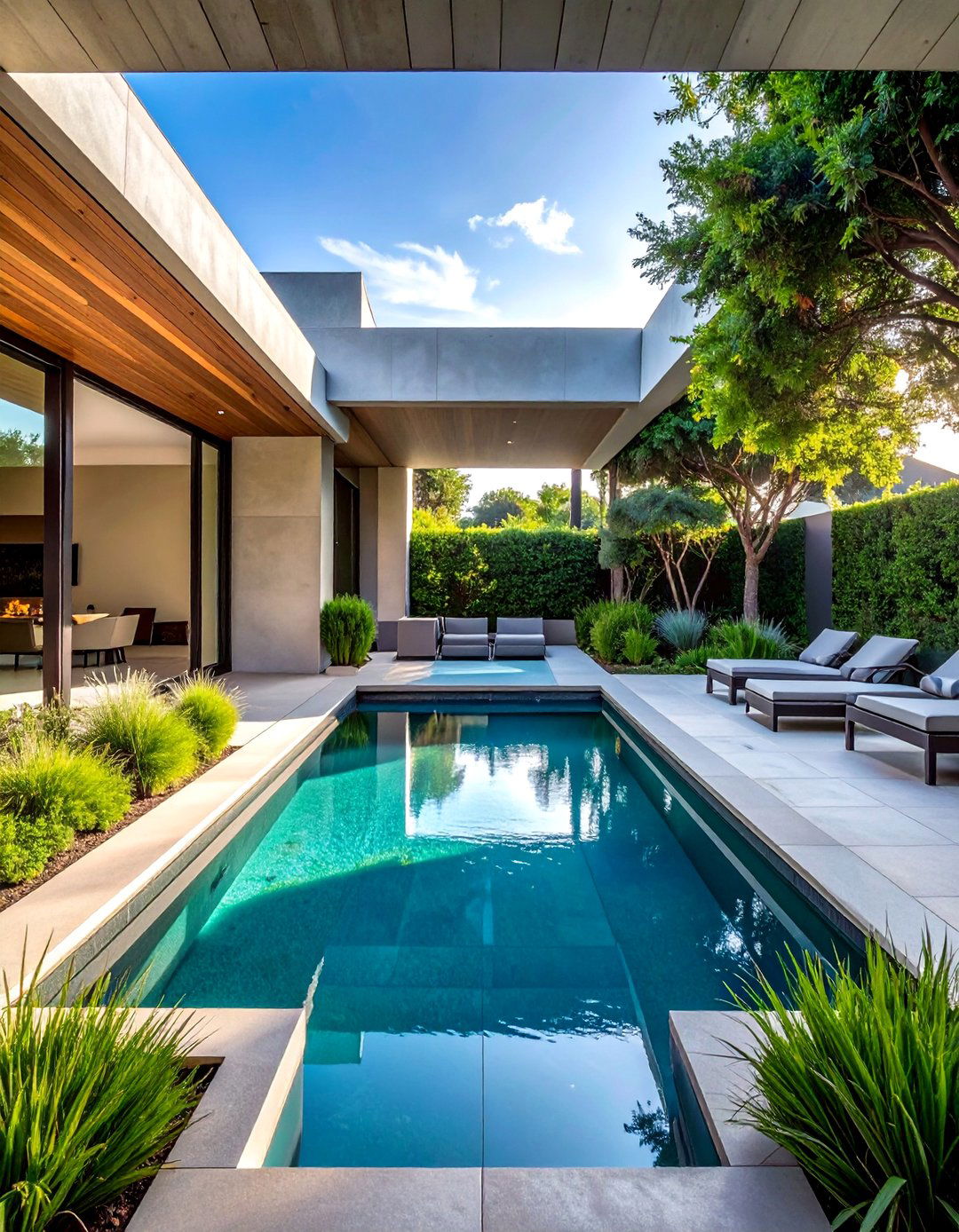 Geometric Landscape Integration - 20 Rectangle Pool With Hot Tub Designs for Backyards