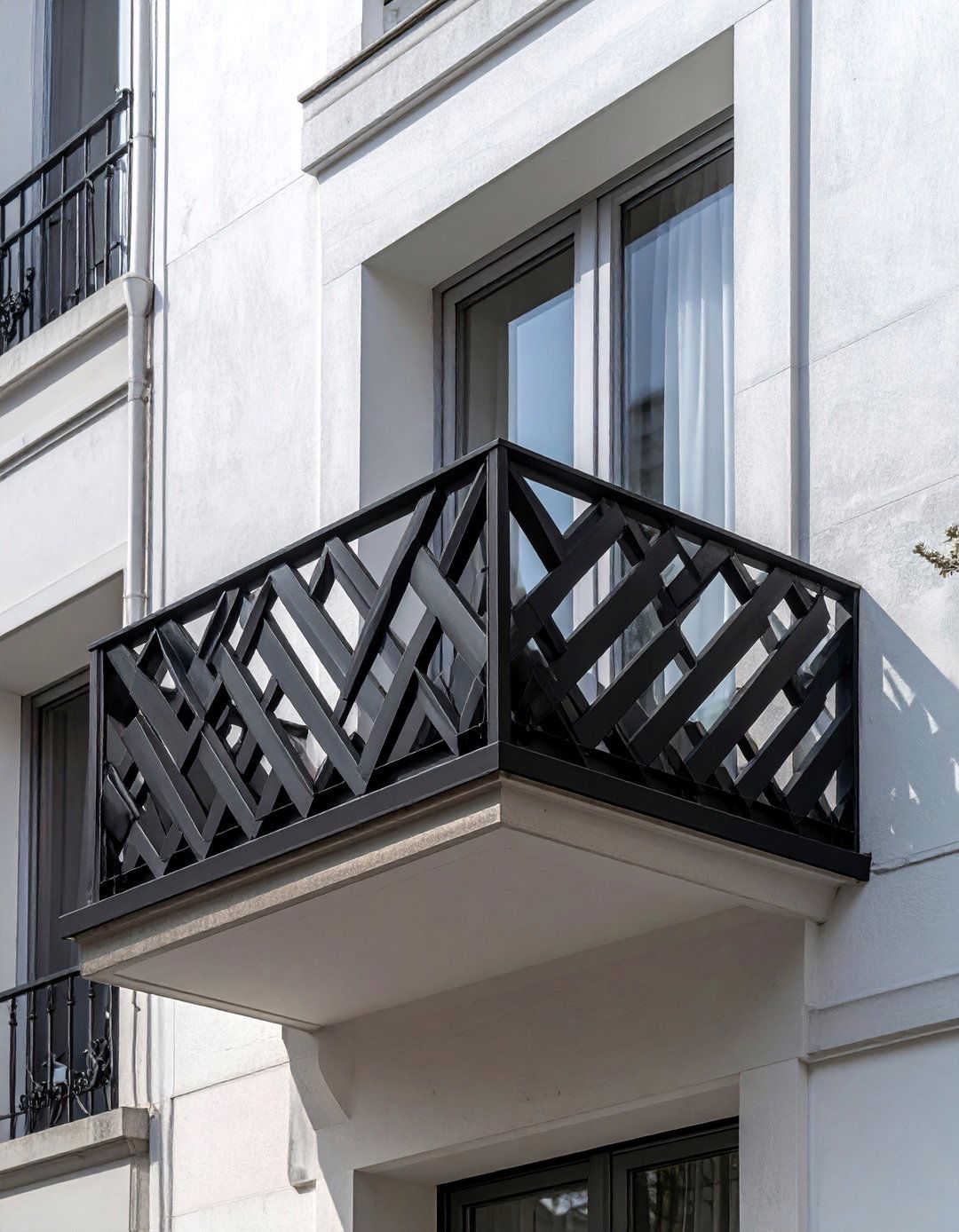 Geometric Pattern French Balcony - 25 French Balcony Ideas for a Charming Outdoor Space