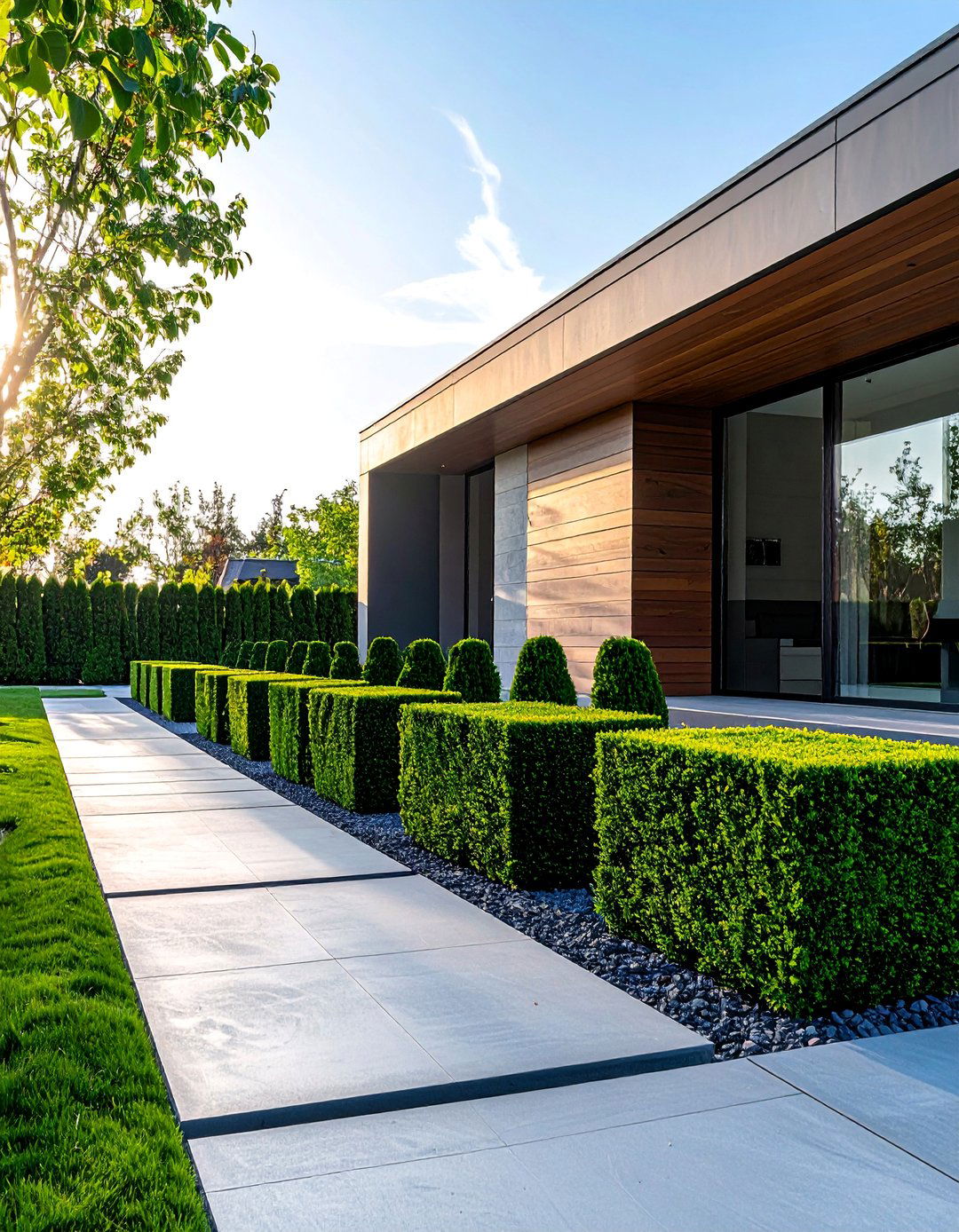Geometric Square Boxwood Shrubs in a Modern Landscape - 20 Front Yard Boxwood Shrubs for Elegant Landscaping