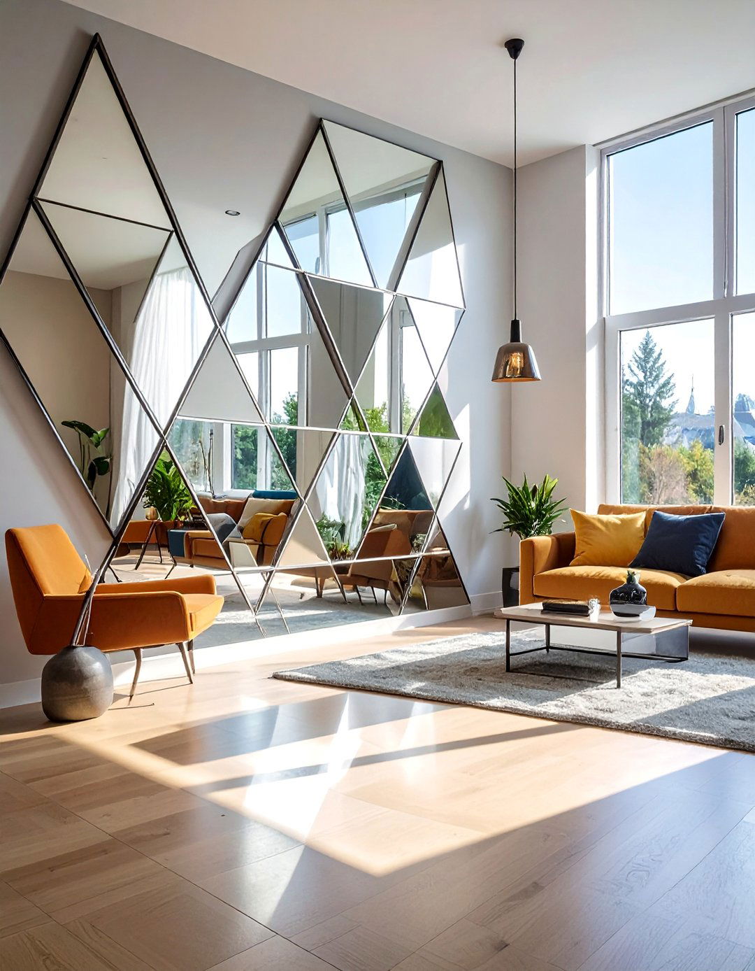 Geometric Triangle Formation - 30 Mirror Gallery Wall Ideas to Elevate Your Decor