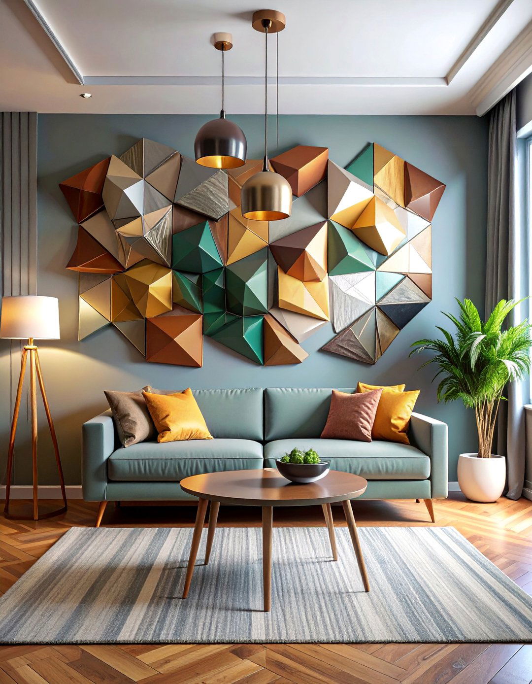 Geometric Wall Sculpture Array - 40 Wall Decor Ideas to Transform Any Room